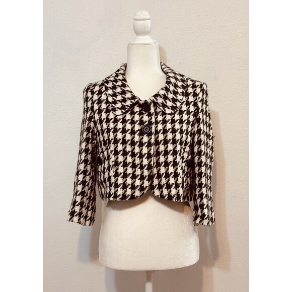 Tulle Anthro Size M Houndstooth Cropped Coat Wool Blend Career Preppy Retro - Picture 1 of 12